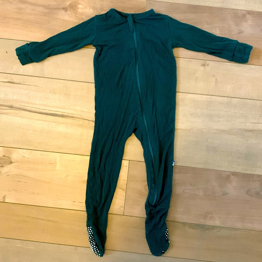 Kickee Pants Zipper Forrest Green Footie |Size 9-12 months|